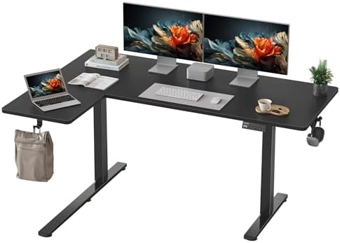 YIHAYO Reversiable L Shaped Electric Standing Desk  55 Inches Stand Up Corner Desk  Sit and Stand Up for Work Office Home  Ergonomic Rising Computer Table with Splice Board  Rustic Brown