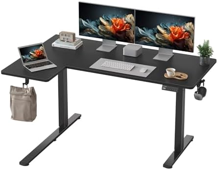 YIHAYO Reversiable L Shaped Electric Standing Desk  55 Inches Stand Up Corner Desk  Sit and Stand Up for Work Office Home  Ergonomic Rising Computer Table with Splice Board  Rustic Brown