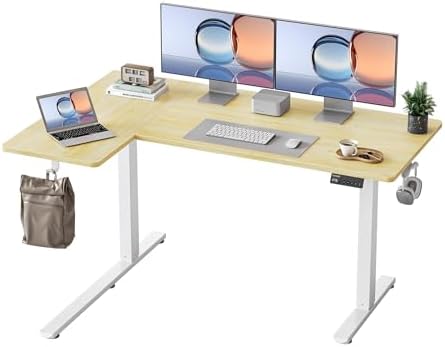 YIHAYO Reversiable L Shaped Electric Standing Desk  55 Inches Stand Up Corner Desk  Sit and Stand Up for Work Office Home  Ergonomic Rising Computer Table with Splice Board  Rustic Brown