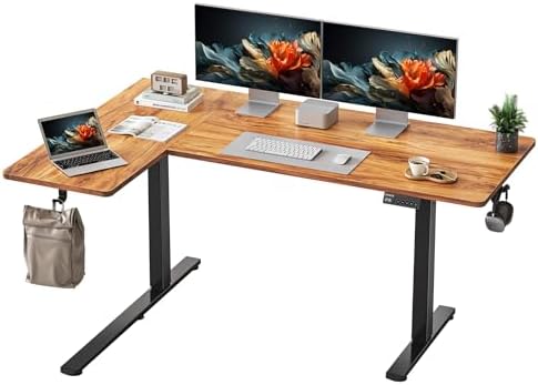 YIHAYO Reversiable L Shaped Electric Standing Desk  55 Inches Stand Up Corner Desk  Sit and Stand Up for Work Office Home  Ergonomic Rising Computer Table with Splice Board  Rustic Brown