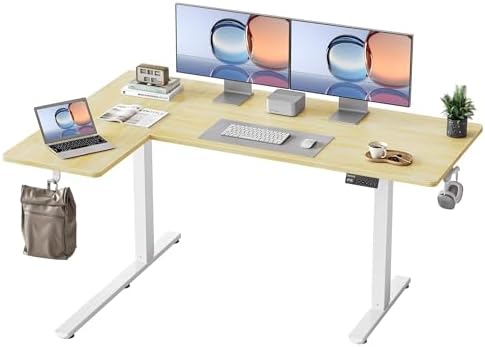 YIHAYO Reversiable L Shaped Electric Standing Desk  55 Inches Stand Up Corner Desk  Sit and Stand Up for Work Office Home  Ergonomic Rising Computer Table with Splice Board  Rustic Brown