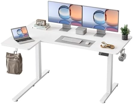 YIHAYO Reversiable L Shaped Electric Standing Desk  55 Inches Stand Up Corner Desk  Sit and Stand Up for Work Office Home  Ergonomic Rising Computer Table with Splice Board  Rustic Brown