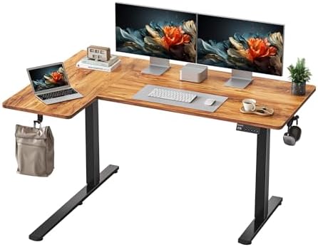YIHAYO Reversiable L Shaped Electric Standing Desk  55 Inches Stand Up Corner Desk  Sit and Stand Up for Work Office Home  Ergonomic Rising Computer Table with Splice Board  Rustic Brown