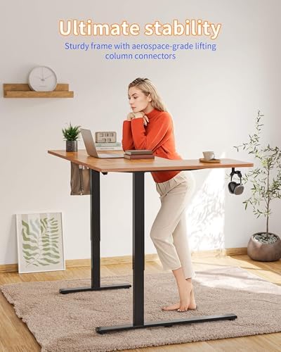 YIHAYO Reversiable L Shaped Electric Standing Desk  55 Inches Stand Up Corner Desk  Sit and Stand Up for Work Office Home  Ergonomic Rising Computer Table with Splice Board  Rustic Brown