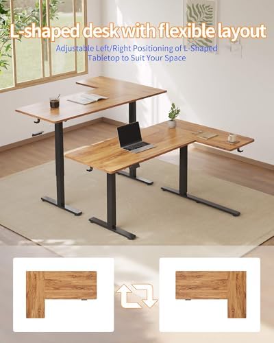 YIHAYO Reversiable L Shaped Electric Standing Desk  55 Inches Stand Up Corner Desk  Sit and Stand Up for Work Office Home  Ergonomic Rising Computer Table with Splice Board  Rustic Brown