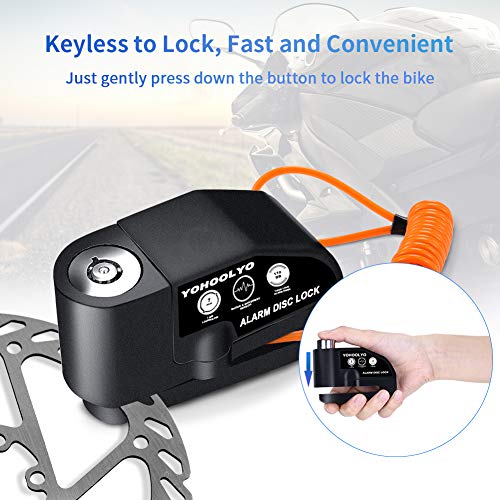 YOHOOLYO Alarm Disc Lock Motorcycle Disc Brake Lock Anti Theft Waterproof 110 dB 7mm Pin 5ft Reminder Cable for Motorcycles Bike Scooter Carry Pouch  Black 