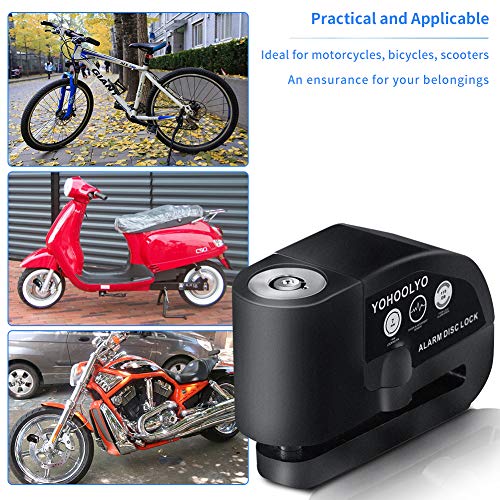 YOHOOLYO Alarm Disc Lock Motorcycle Disc Brake Lock Anti Theft Waterproof 110 dB 7mm Pin 5ft Reminder Cable for Motorcycles Bike Scooter Carry Pouch  Black 