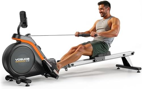 YOSUDA Rowing Machine for Home  Magnetic Rower Machine for Beginners to Athletes  Use with Resistance Adjustment Function  Bluetooth  App Supported  LCD Monitor  and Comfortable Seat Cushion
