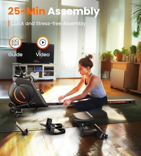 YOSUDA Rowing Machine for Home  Magnetic Rower Machine for Beginners to Athletes  Use with Resistance Adjustment Function  Bluetooth  App Supported  LCD Monitor  and Comfortable Seat Cushion