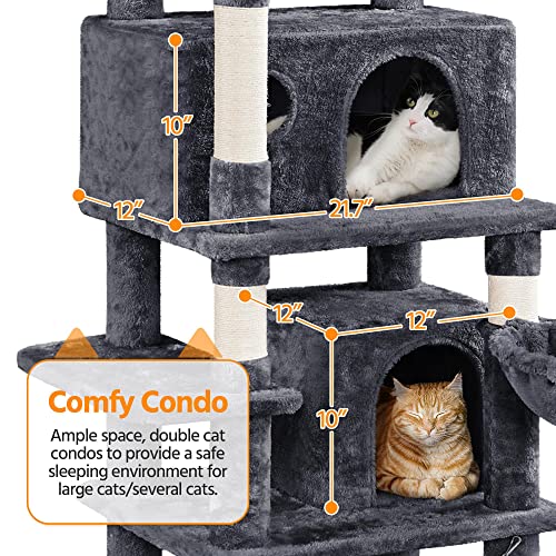 Yaheetech Cat Tower  67in Condos with 3 Removable Kitty Teaser Sticks  Hammock  Scratching Posts  Basket for Indoor Large Kittens  Multi Level  Dark Gray