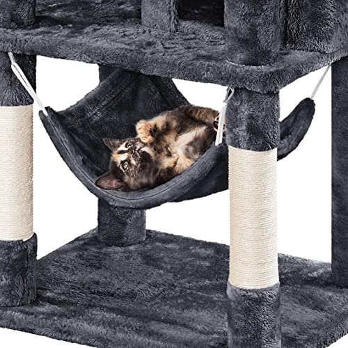 Yaheetech Cat Tower  67in Condos with 3 Removable Kitty Teaser Sticks  Hammock  Scratching Posts  Basket for Indoor Large Kittens  Multi Level  Dark Gray