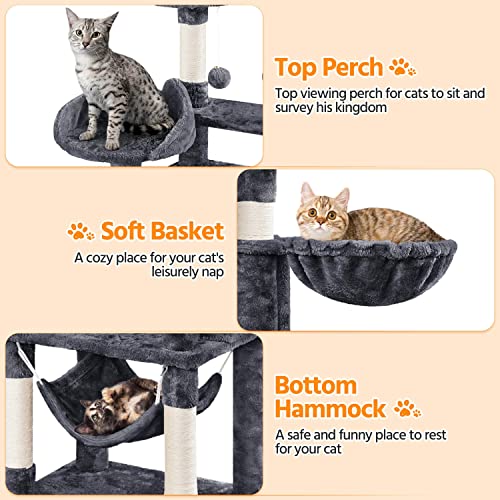 Yaheetech Cat Tower  67in Condos with 3 Removable Kitty Teaser Sticks  Hammock  Scratching Posts  Basket for Indoor Large Kittens  Multi Level  Dark Gray