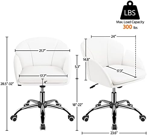 Yaheetech White Desk Chair Vanity Chair with Back Modern Faux Leather Swivel Rolling Office Computer Armchair for Living Room  Bedroom