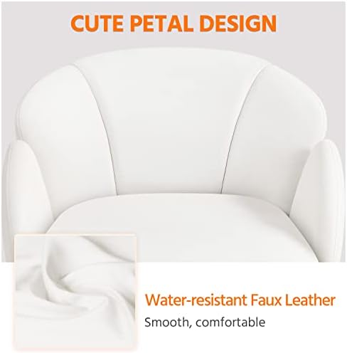 Yaheetech White Desk Chair Vanity Chair with Back Modern Faux Leather Swivel Rolling Office Computer Armchair for Living Room  Bedroom
