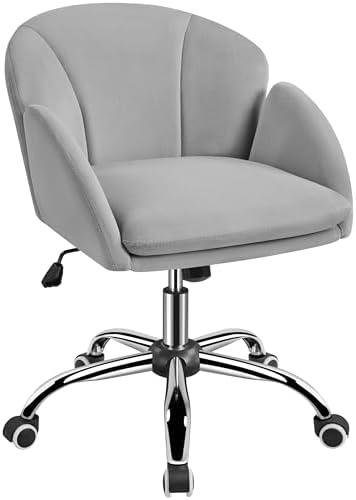 Yaheetech White Desk Chair Vanity Chair with Back Modern Faux Leather Swivel Rolling Office Computer Armchair for Living Room  Bedroom
