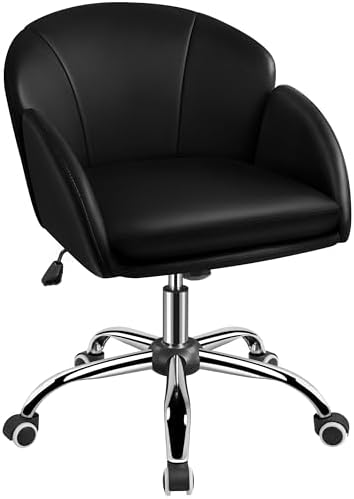 Yaheetech White Desk Chair Vanity Chair with Back Modern Faux Leather Swivel Rolling Office Computer Armchair for Living Room  Bedroom