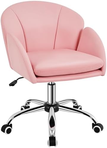 Yaheetech White Desk Chair Vanity Chair with Back Modern Faux Leather Swivel Rolling Office Computer Armchair for Living Room  Bedroom