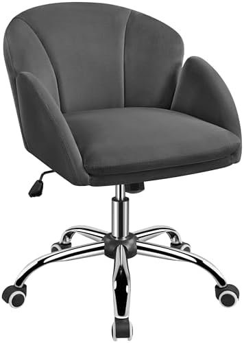 Yaheetech White Desk Chair Vanity Chair with Back Modern Faux Leather Swivel Rolling Office Computer Armchair for Living Room  Bedroom