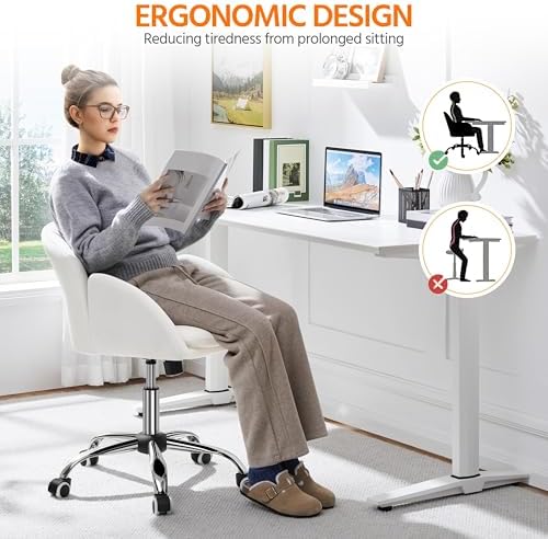Yaheetech White Desk Chair Vanity Chair with Back Modern Faux Leather Swivel Rolling Office Computer Armchair for Living Room  Bedroom
