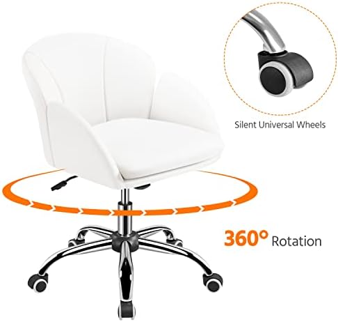 Yaheetech White Desk Chair Vanity Chair with Back Modern Faux Leather Swivel Rolling Office Computer Armchair for Living Room  Bedroom