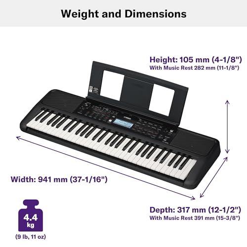 Yamaha 61 Touch Sensitive Keys Portable Keyboard for Beginners with Music Rest  Power Adapter PSR E383