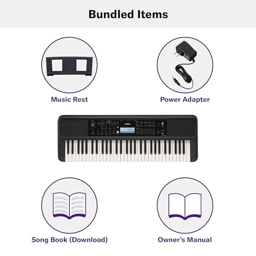 Yamaha 61 Touch Sensitive Keys Portable Keyboard for Beginners with Music Rest  Power Adapter PSR E383