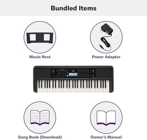 Yamaha 61 Touch Sensitive Keys Portable Keyboard for Beginners with Music Rest  Power Adapter PSR E383