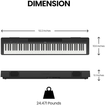 Yamaha 88 Key Digital Piano with Weighted Keys  Compact Design  Bluetooth  Keyboard  Music Rest  Sustain Foot Switch  and Built in Speakers for Home Practice or Travel P145BT