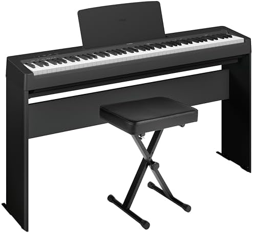 Yamaha 88 Key Weighted Portable Digital Piano Keyboard with Music Rest  Sustain Foot Switch  Built in Speakers  USB Connectivity  Black  P45B 