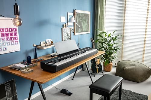 Yamaha 88 Key Weighted Portable Digital Piano Keyboard with Music Rest  Sustain Foot Switch  Built in Speakers  USB Connectivity  Black  P45B 