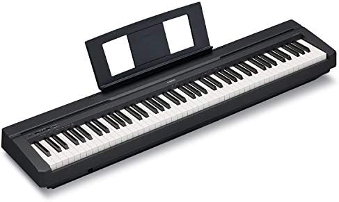 Yamaha 88 Key Weighted Portable Digital Piano Keyboard with Music Rest  Sustain Foot Switch  Built in Speakers  USB Connectivity  Black  P45B 