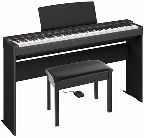 Yamaha 88 Key Weighted Portable Digital Piano Keyboard with Music Rest  Sustain Foot Switch  Built in Speakers  USB Connectivity  Black  P45B 