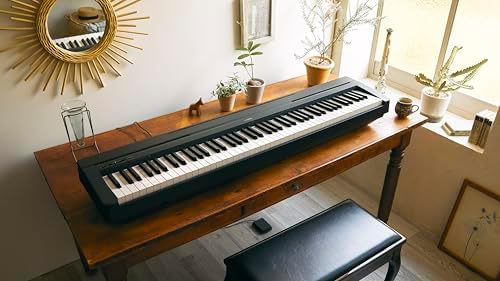 Yamaha 88 Key Weighted Portable Digital Piano Keyboard with Music Rest  Sustain Foot Switch  Built in Speakers  USB Connectivity  Black  P45B 