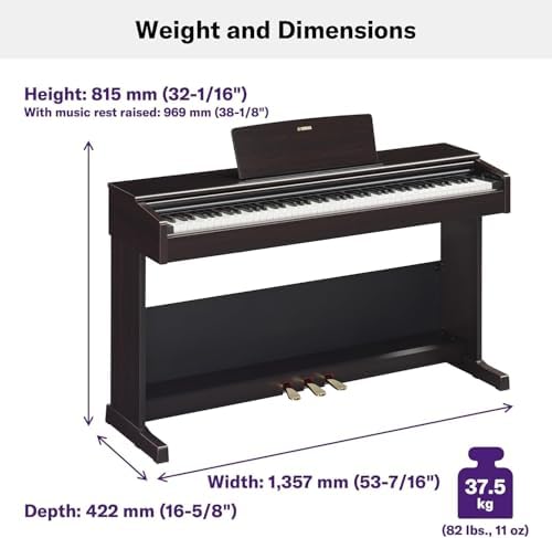 Yamaha Arius Series 88 Key Weighted Action Upright Digital Piano for Beginner and Intermediate Players  Dynamic Response  Grand Piano Sound  3 pedal Unit  Bench Included  Rosewood YDP105R
