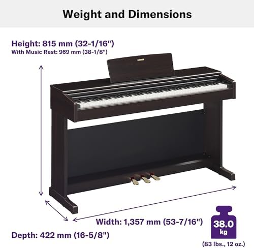 Yamaha Arius Series 88 Key Weighted Action Upright Digital Piano for Beginner and Intermediate Players  Dynamic Response  Grand Piano Sound  3 pedal Unit  Bench Included  Rosewood YDP105R