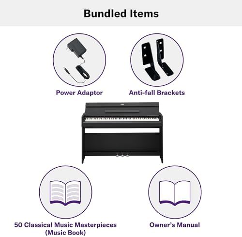 Yamaha Arius Series 88 Key Weighted Action Upright Digital Piano for Beginner and Intermediate Players  Dynamic Response  Grand Piano Sound  3 pedal Unit  Bench Included  Rosewood YDP105R