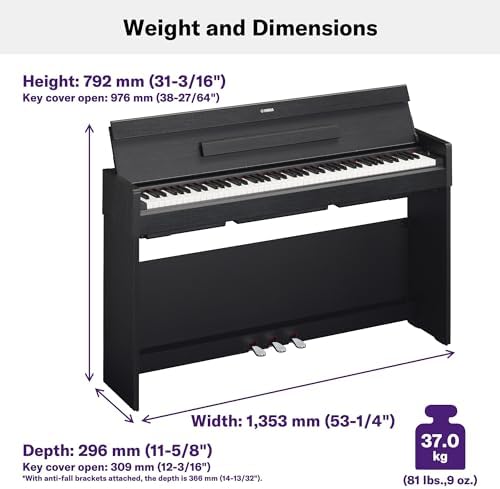 Yamaha Arius Series 88 Key Weighted Action Upright Digital Piano for Beginner and Intermediate Players  Dynamic Response  Grand Piano Sound  3 pedal Unit  Bench Included  Rosewood YDP105R
