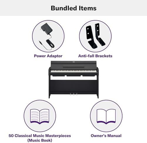 Yamaha Arius Series 88 Key Weighted Action Upright Digital Piano for Beginner and Intermediate Players  Dynamic Response  Grand Piano Sound  3 pedal Unit  Bench Included  Rosewood YDP105R