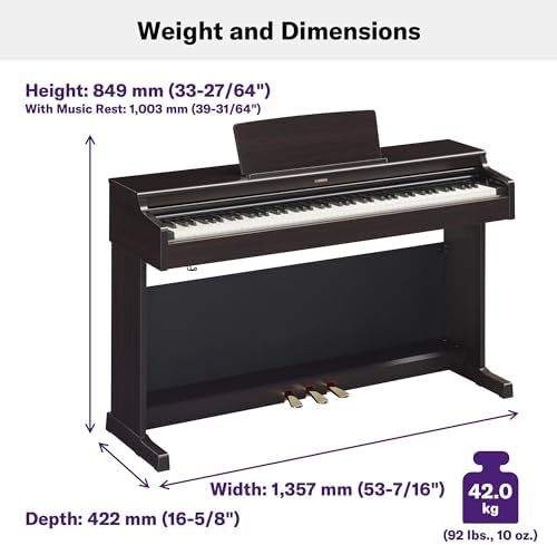 Yamaha Arius Series 88 Key Weighted Action Upright Digital Piano for Beginner and Intermediate Players  Dynamic Response  Grand Piano Sound  3 pedal Unit  Bench Included  Rosewood YDP105R