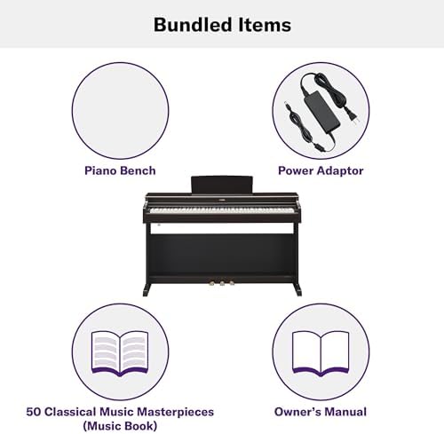 Yamaha Arius Series 88 Key Weighted Action Upright Digital Piano for Beginner and Intermediate Players  Dynamic Response  Grand Piano Sound  3 pedal Unit  Bench Included  Rosewood YDP105R