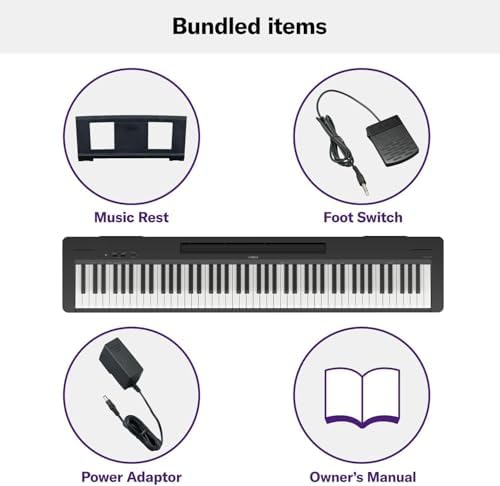 Yamaha P225B  88 Key Weighted Action Digital Piano with Power Supply and Sustain Pedal  Black  P225B 