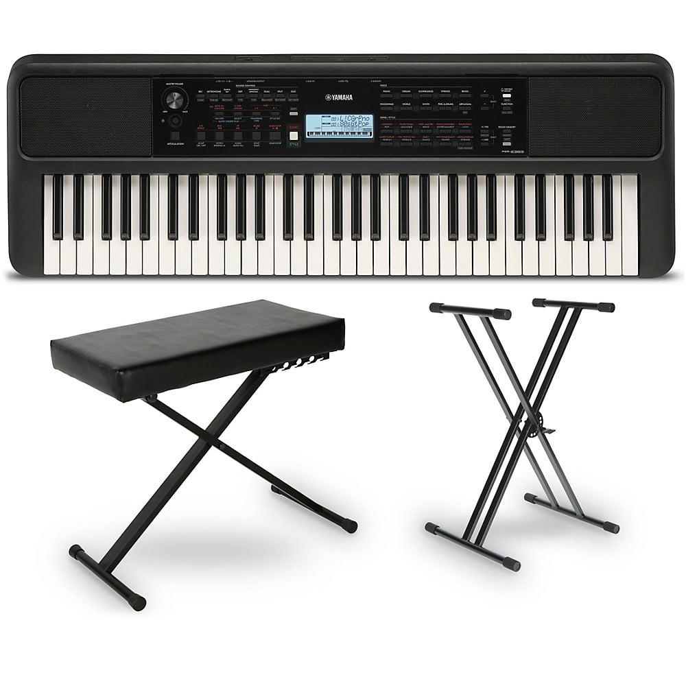Yamaha PSRE383 61 Key Portable Electronic Piano with Power Adapter  Black