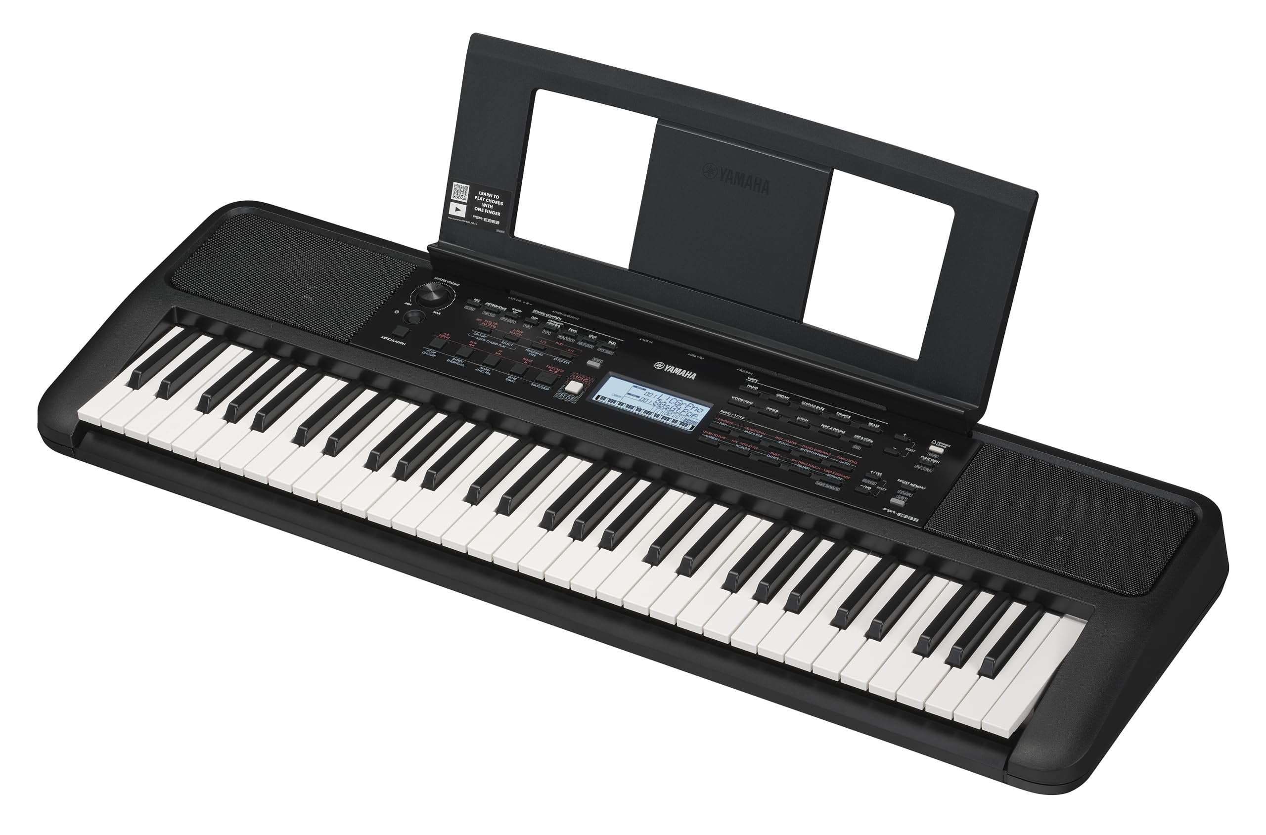 Yamaha PSRE383 61 Key Portable Electronic Piano with Power Adapter  Black