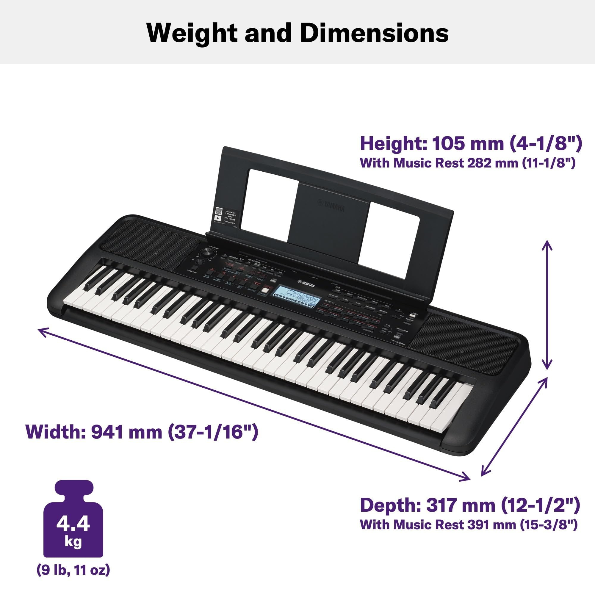 Yamaha PSRE383 61 Key Portable Electronic Piano with Power Adapter  Black