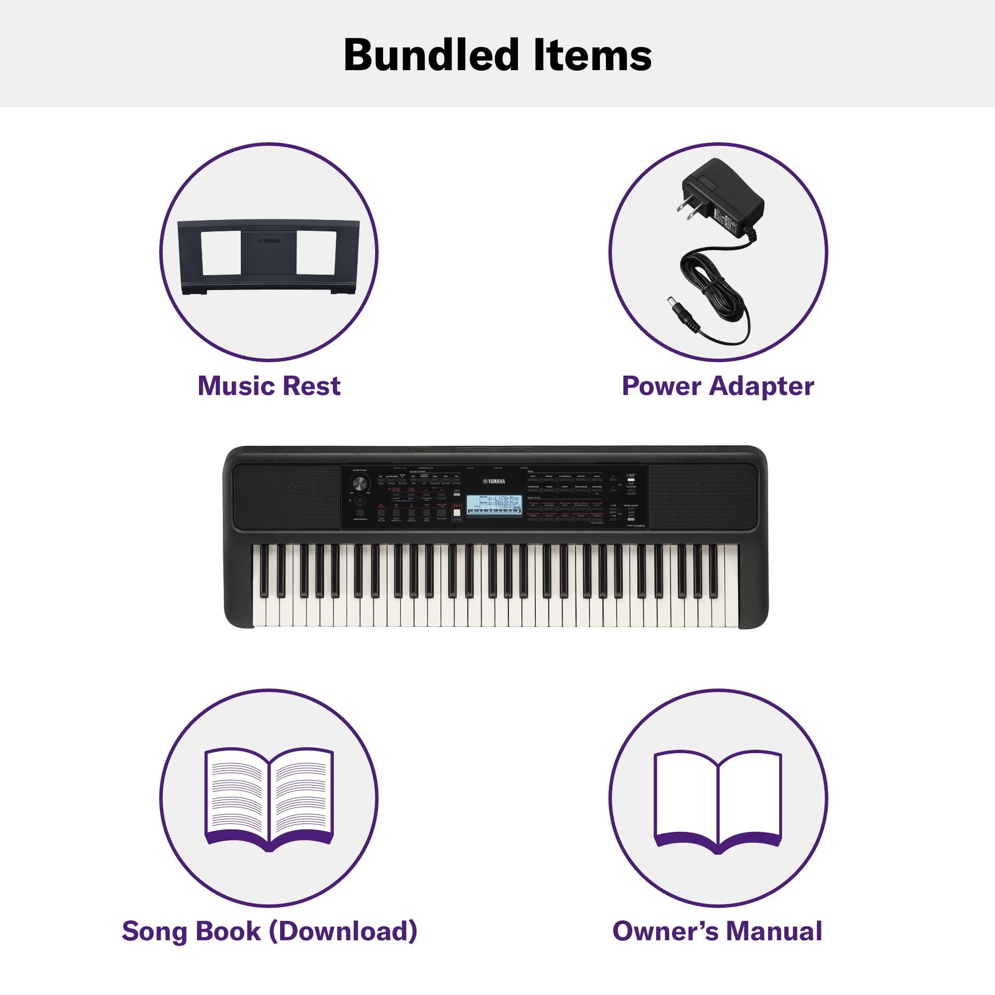 Yamaha PSRE383 61 Key Portable Electronic Piano with Power Adapter  Black