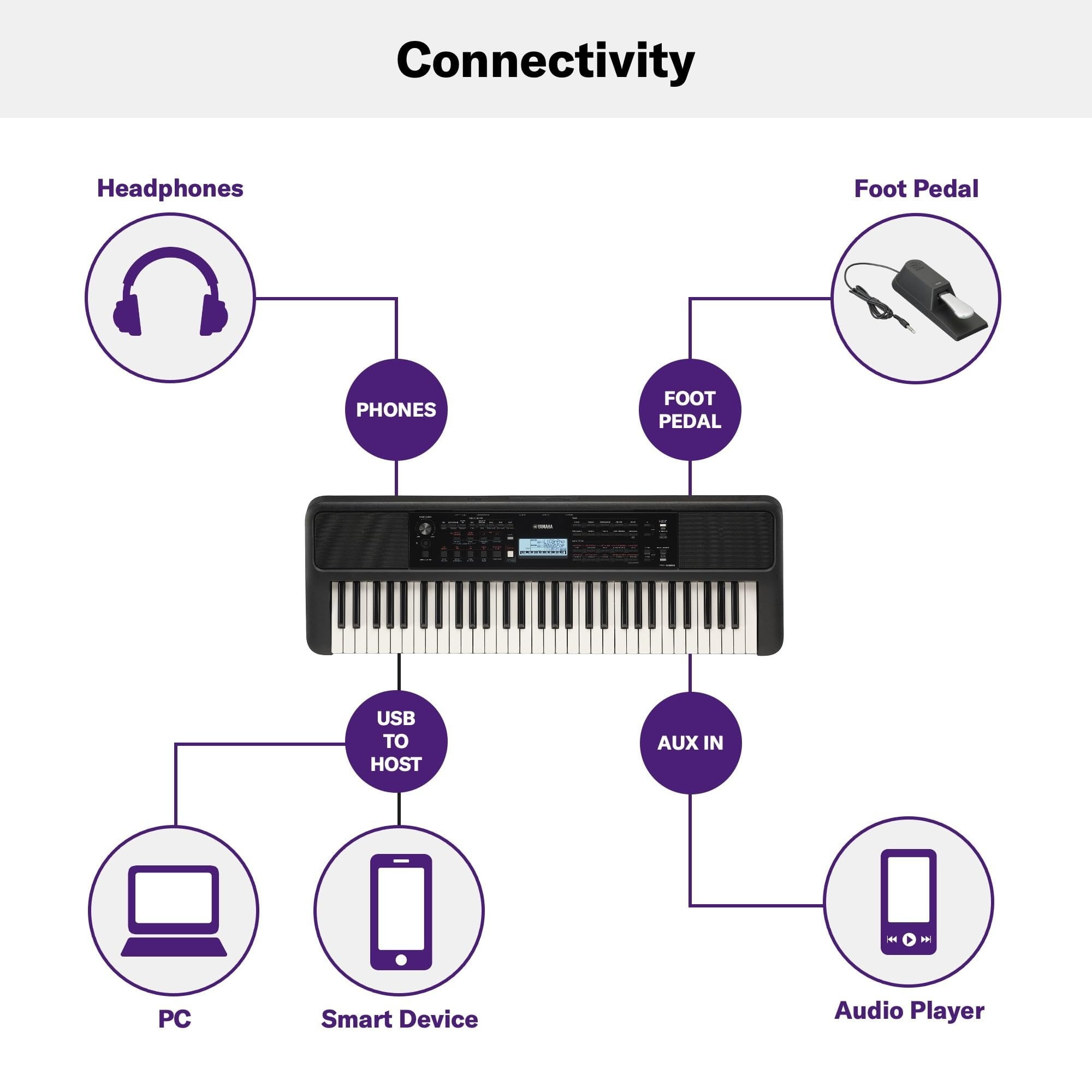 Yamaha PSRE383 61 Key Portable Electronic Piano with Power Adapter  Black
