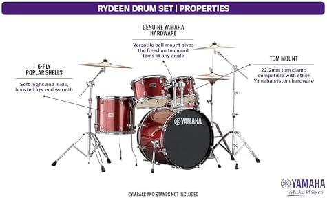 Yamaha Rydeen 5pc Shell Pack with 22 Bass Drum  Burgundy Glitter