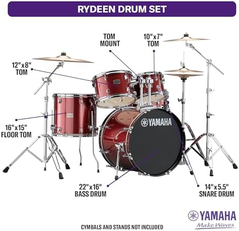Yamaha Rydeen 5pc Shell Pack with 22 Bass Drum  Burgundy Glitter