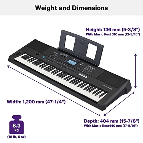 Yamaha  76 Key Touch Sensitive Advanced Portable Keyboard  with Pro Quality Sound  Music Rest  and Power Adapter   PSREW425 