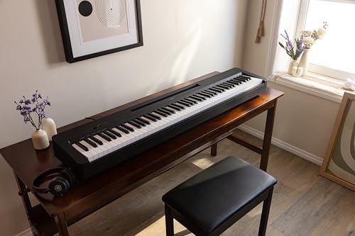 Yamaha  88 Key Digital Piano with Weighted  Sound Boost  Compact Design  Keyboard  Music Rest  and Foot Switch for Home Practice or Travel   P143B 